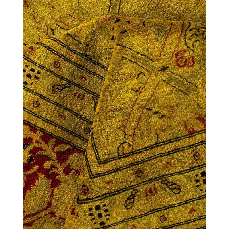 Overton Hand Knotted Wool Vintage Inspired Modern Contemporary Overdyed Green Area Rug - 9' 1" x 12' 0"