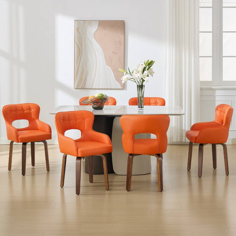 Bentwood Swivel Dining Chairs Set of 2/4/6, Faux Leather Upholstered Chairs Kitchen Chairs