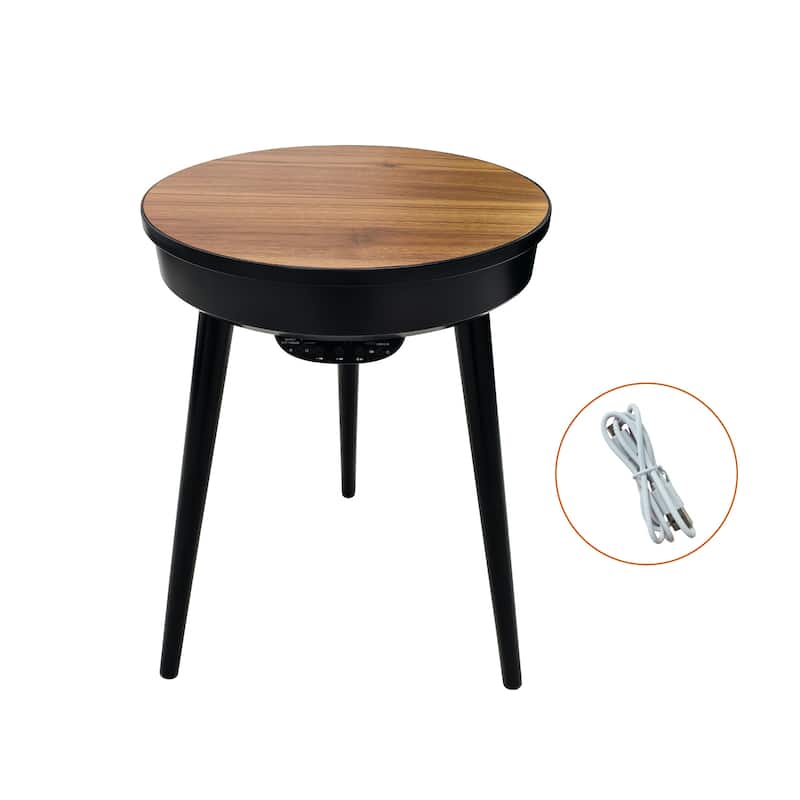 Round Smart End Table with Bluetooth Speaker Side Table LED Nightstand with USB Port