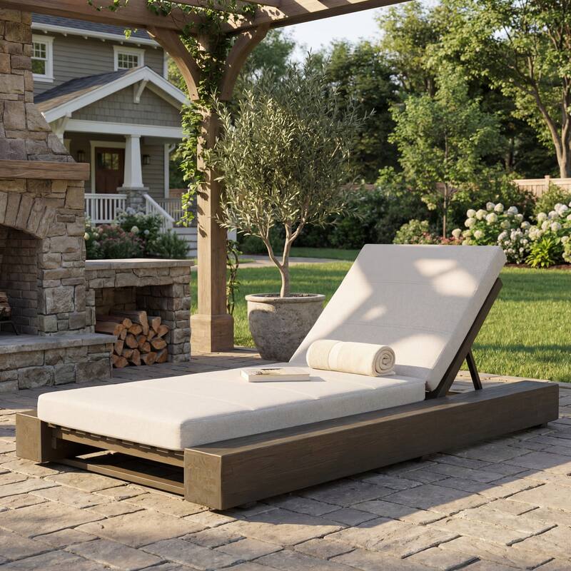 Christopher Knight Home - Amedea Outdoor Acacia Wood Chaise Lounge with Adjustable Backrest & Water-Resistant Cushion
