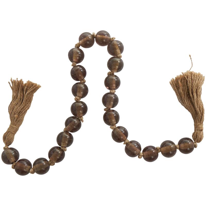 Glass Handmade Round Frosted Beaded Garland with Tassel with Knotted Brown Jute