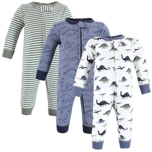 slide 1 of 1, Hudson Baby Cotton Sleep and Play, Blue Green Dino 0-3 Months - Blue Green Dino