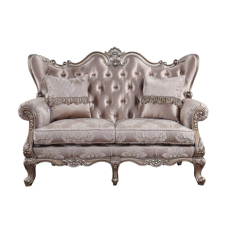 Hermione Champagne Button-Tufted Seatback with Floral Pattern Loveseat