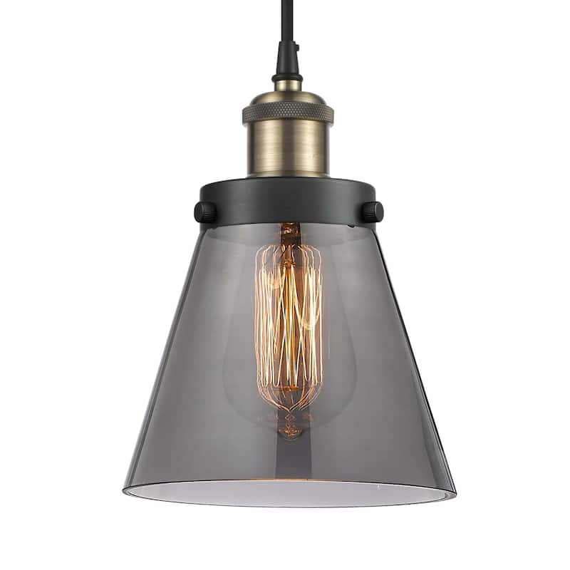 Innovations Lighting 916-1P-9-6 Cone Pendant Cone 6" Wide Mini Pendant - Black Antique Brass / Plated Smoke