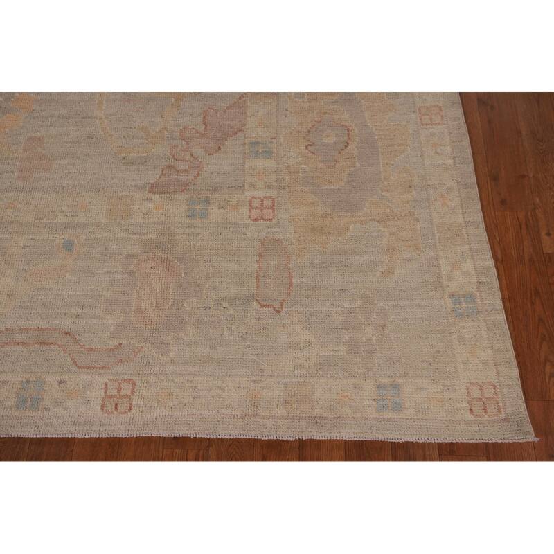 Vegetable Dye Oushak Area Rug Handmade Beige Wool Carpet - 8'11" x 12'0"