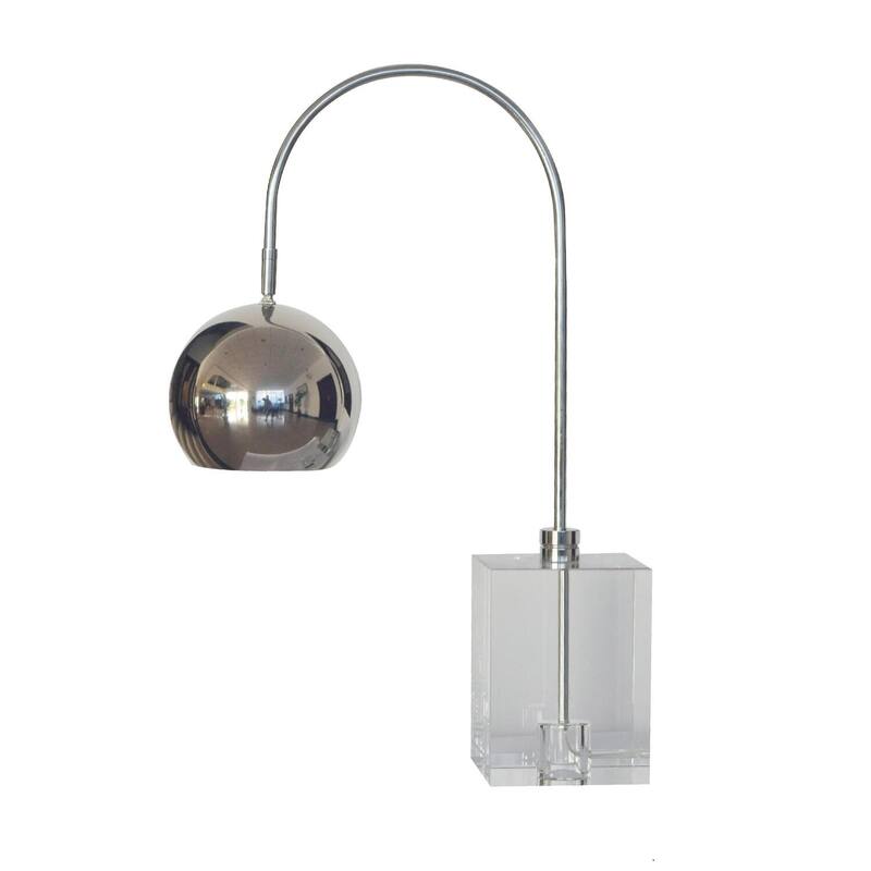 Table Lamp Crystal Base Nickel Frame Silver Shade Modern Desk Lamp Polished Finish