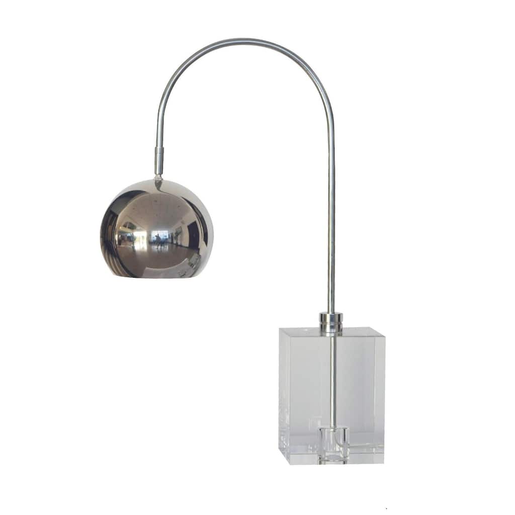 Table Lamp Crystal Base Nickel Frame Silver Shade Modern Desk Lamp Polished Finish