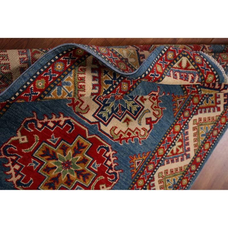 Blue Kazak Foyer Rug Hand-Knotted Traditional Wool Carpet - 3'5" x 4'9"