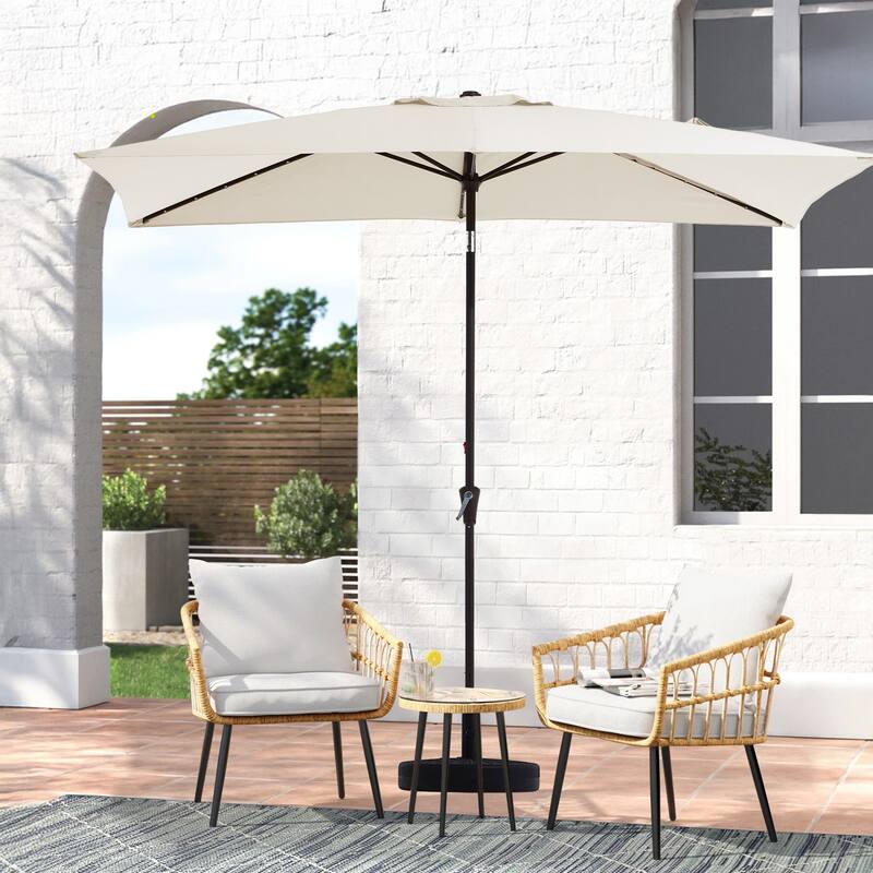 6.5*10ft Rectangular Patio Market Umbrella with LED Lights,Crank & Tilt