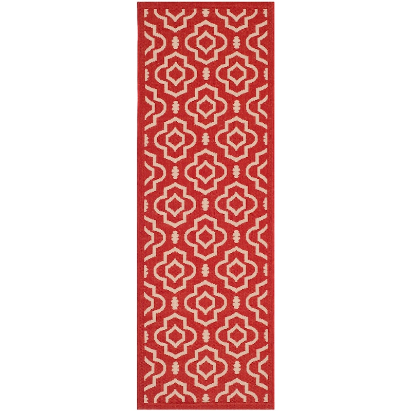 SAFAVIEH Courtyard Ketty Indoor/ Outdoor Waterproof Patio Backyard Rug - 2'3" x 6'7" Runner - Red/Bone