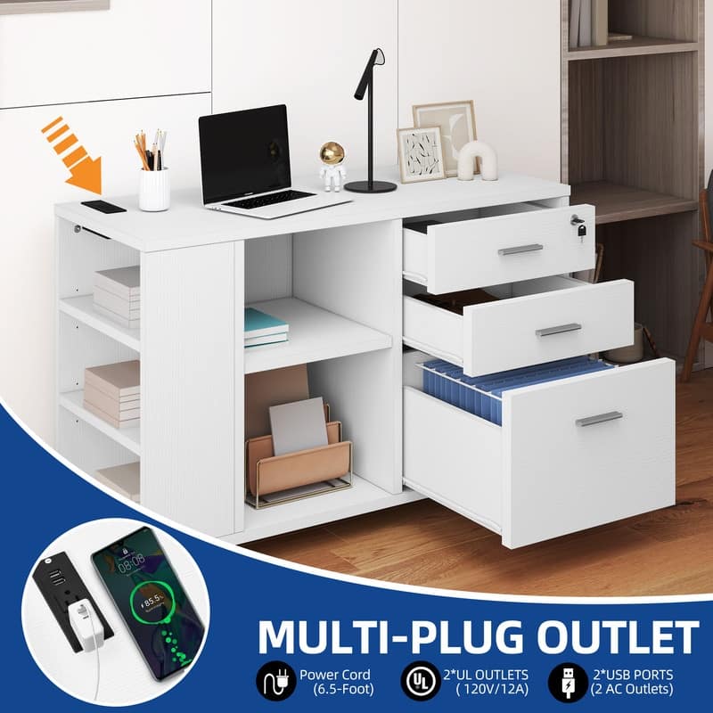 Morin Wood Mobile 3 Drawers File Cabinet with Lock and Drawer Black White