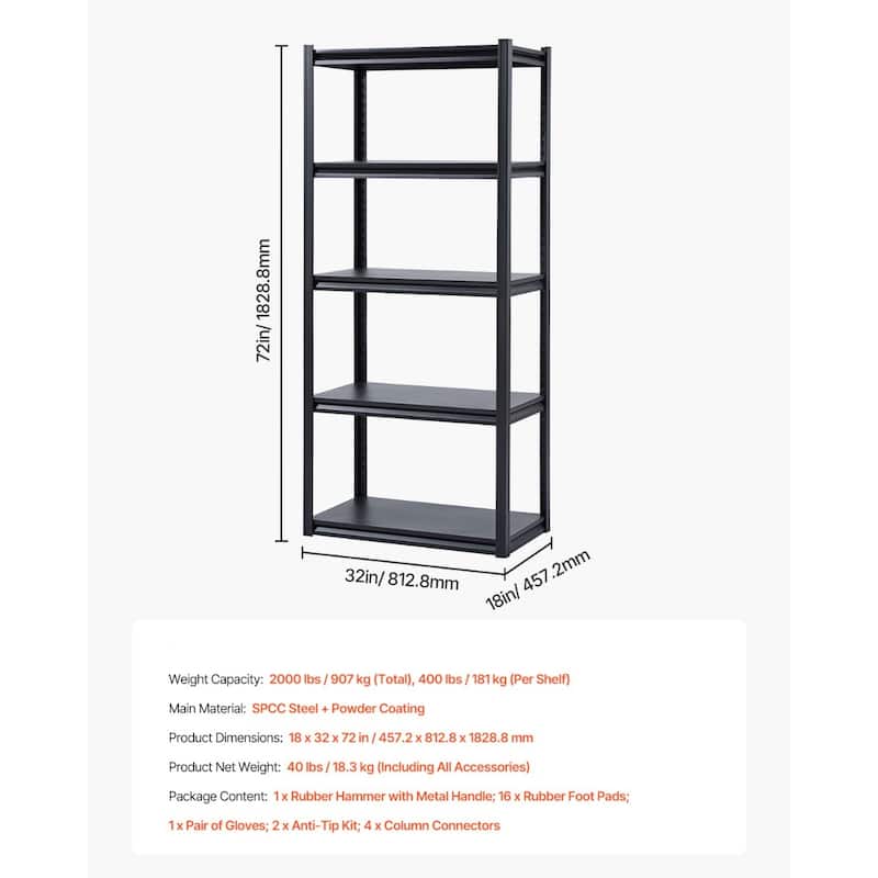 Black Steel Adjustable Garage Shelves, 3000 lbs Heavy-Duty Rack