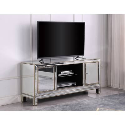 Best Master Furniture Silver Mirrored TV Stand with Gold Accents