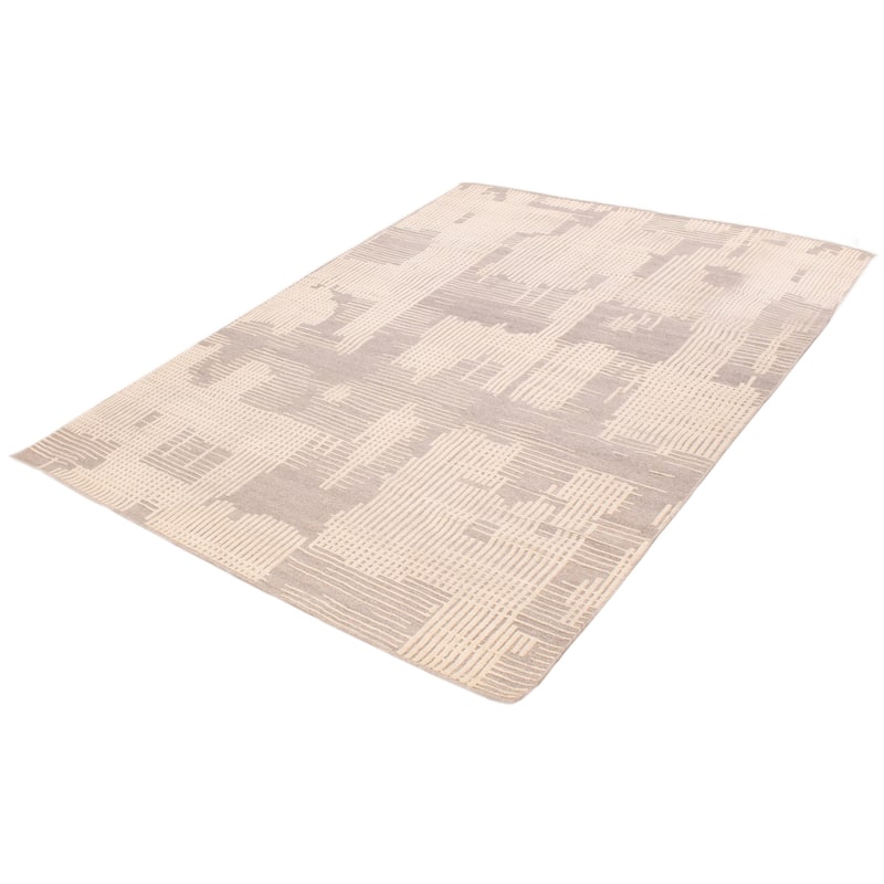 ECARPETGALLERY Hand-knotted Tangier Cream, Dark Grey Wool Rug - 8'0 x 10'4