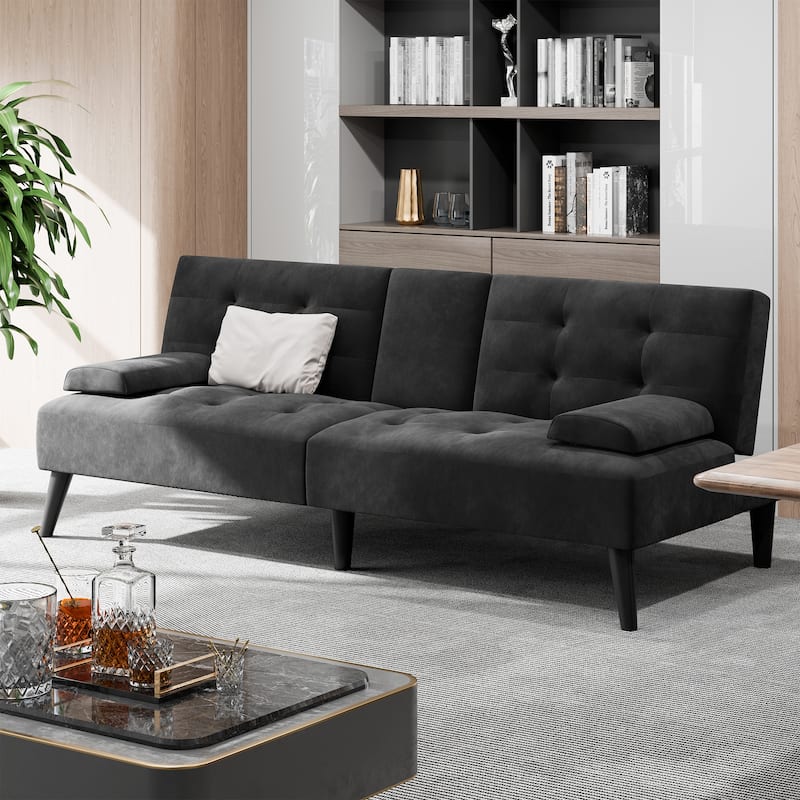 3-in-1 Convertible Sofa Bed with Folding Cup Holders & Adjustable Backrest – Modern Futon with Removable Armrests
