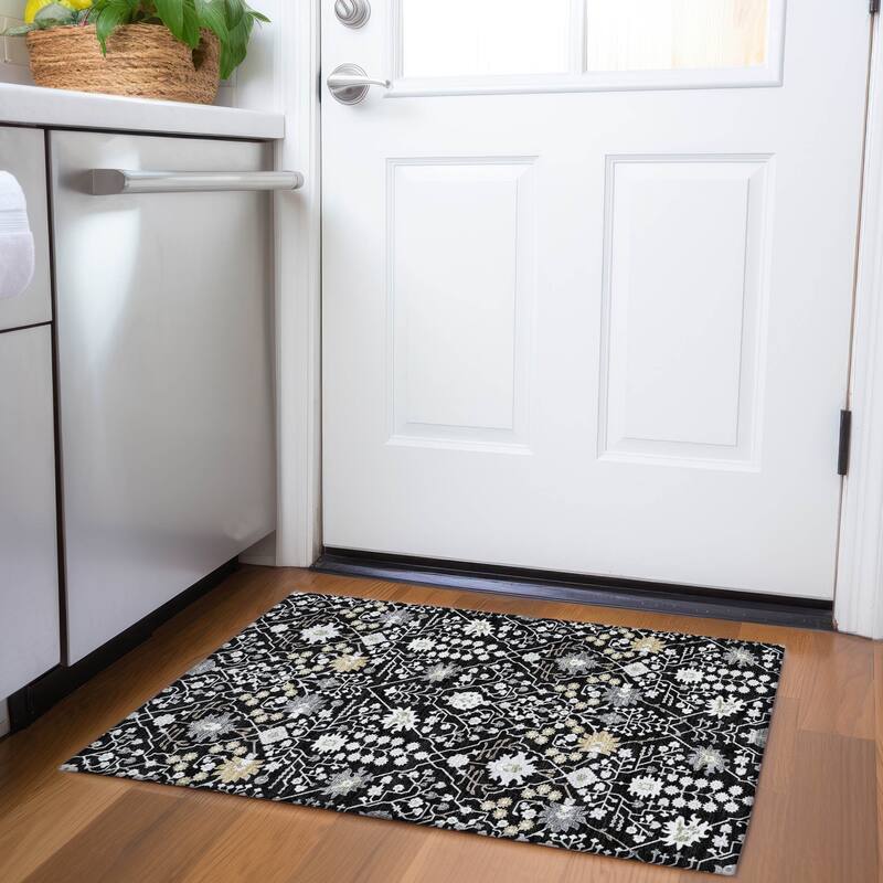 Premium Washable Super Soft Traditional Oushak Mayfield Rug - Black - 1'8" x 2'6"