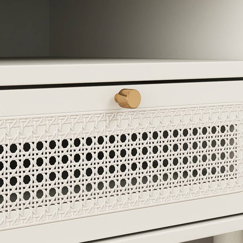 Roundhill Furniture Feeney Dual-tier Storage Nightstand, Cream White