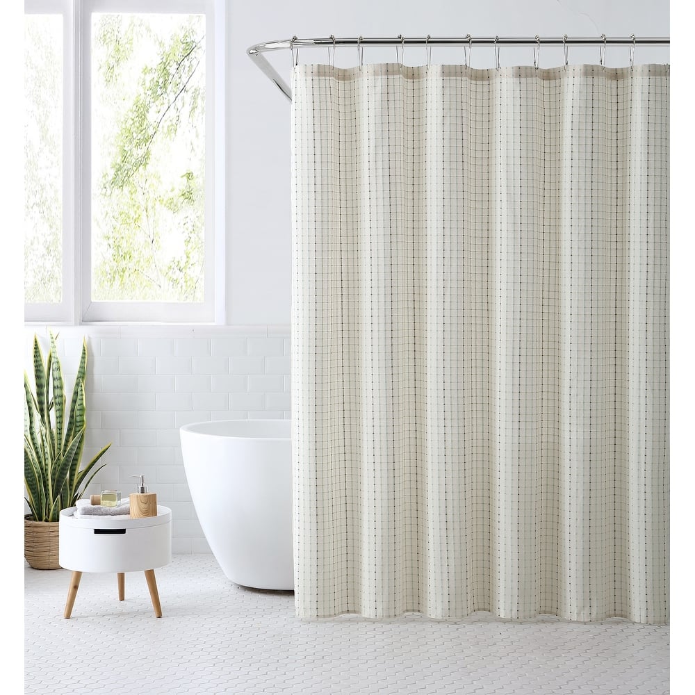 Solid Color Shower Curtain With Stitched Line Design