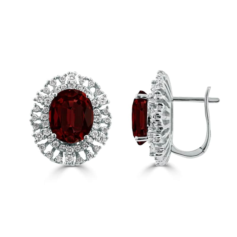 Auriya 5 5/8ct Fancy Oval-cut Garnet Halo Diamond Earrings 1 1/10cttw 18K Gold