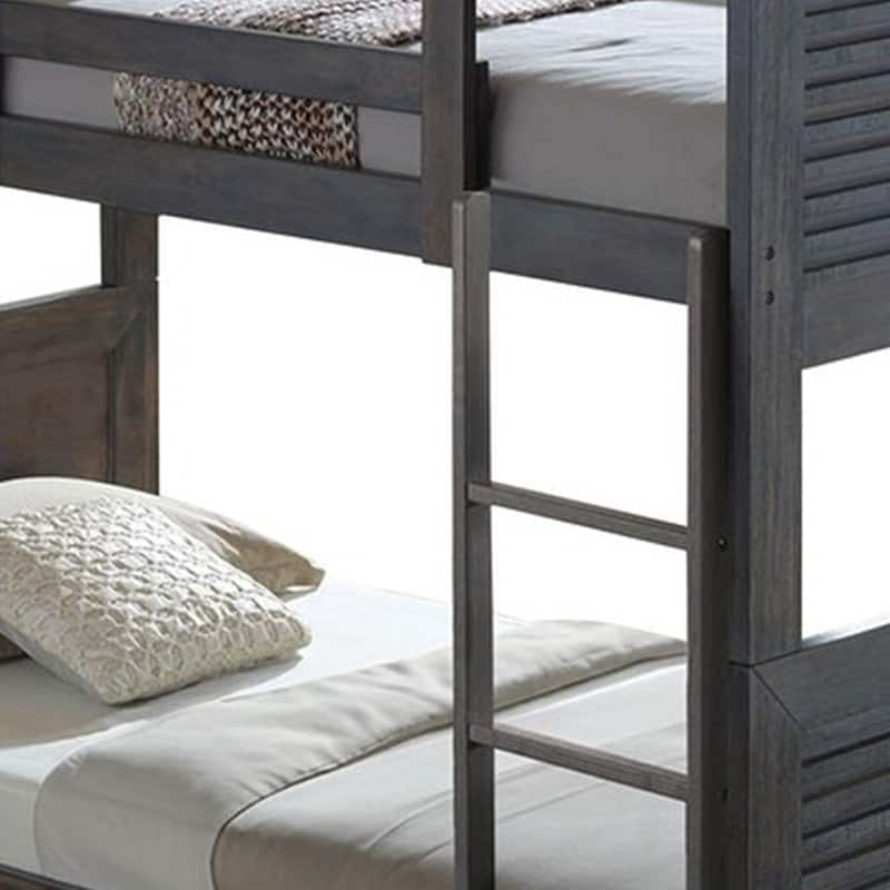 Wexo Twin over Twin Bunk Bed, Charcoal Brown Slat Design and Ladder