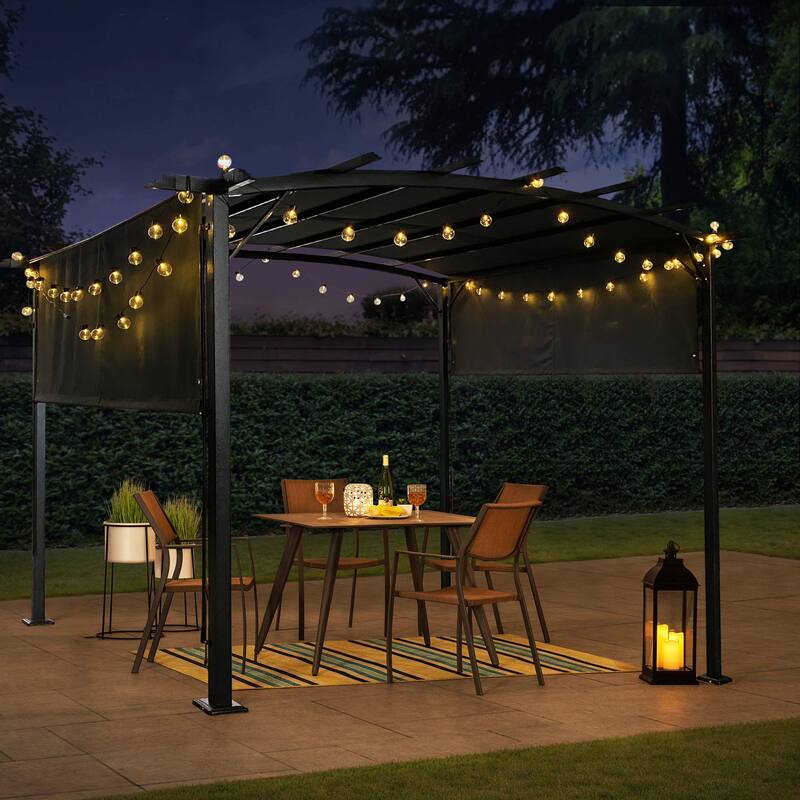 12x9 Ft Outdoor Pergola with Retractable Canopy, Steel Frame Gazebo for Gardens, Terraces, and Backyards