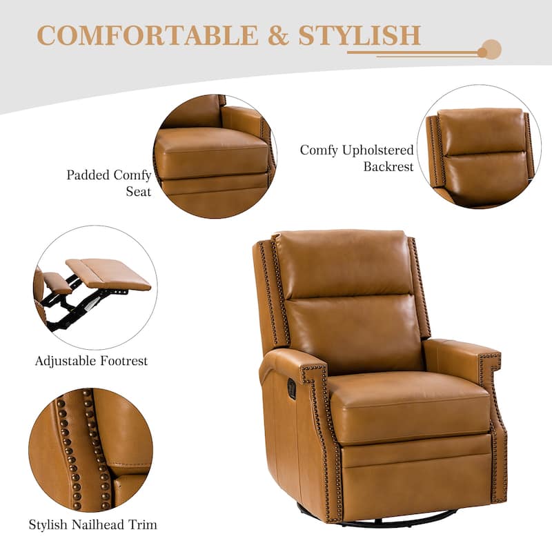 Echidna Transitional Genuine Leather Swivel Rocker Nursery Chair with Nailhead Trim by HULALA HOME