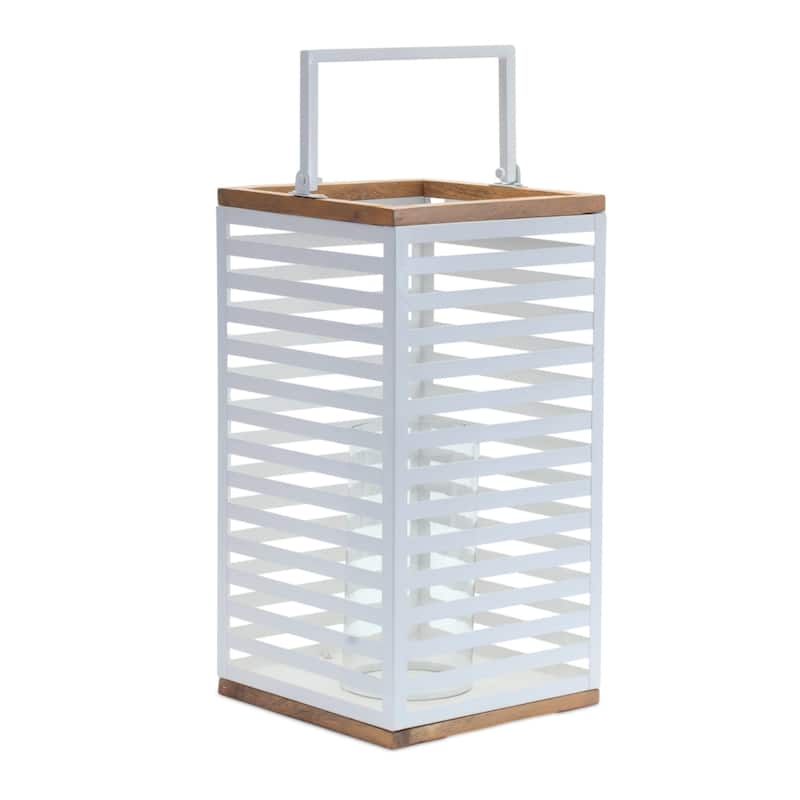 Metal Box Candle Lanterns - 16.75" - White - Set of 2