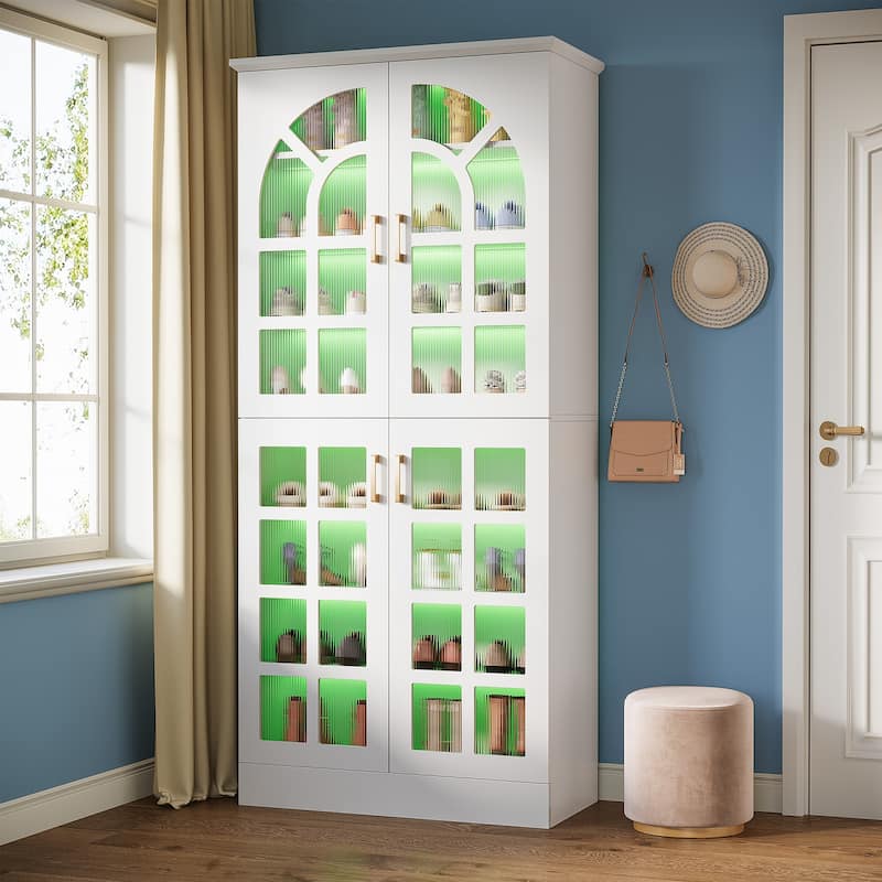 8-Tier Tall Shoe Cabinet with Doors & Led Lights and Adjustable Shelves