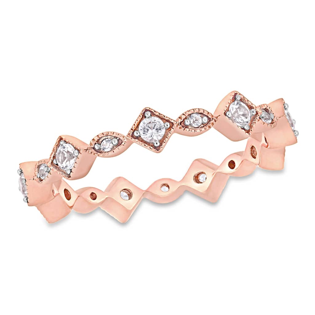 Miadora 5/8ct TGW Created White Sapphire Anniversary Ring in 10k Rose Gold