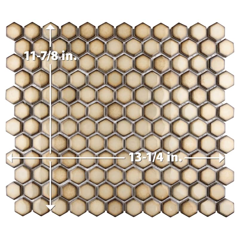 Merola Tile Hudson 1" Hex Caffe 11-7/8" x 13-1/4" Porcelain Mosaic Floor and Wall Tile