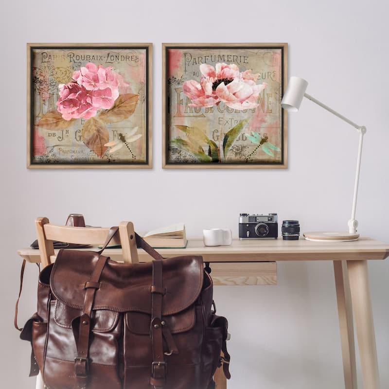 Stupell Vintage Collage French Florals Framed Floater Canvas Wall Art Design By Sasha (Set of 2)