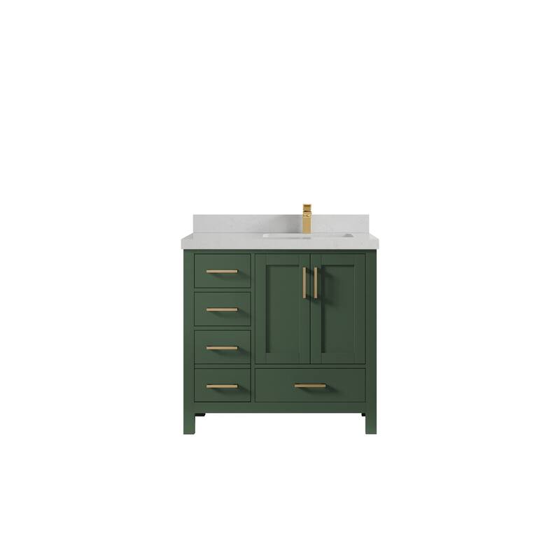 Willow Collections 36 in. W x 22 in. D Malibu Right Offset Sink Bathroom Vanity with Countertop - 2" Carrara Quartz - Lafayette Green