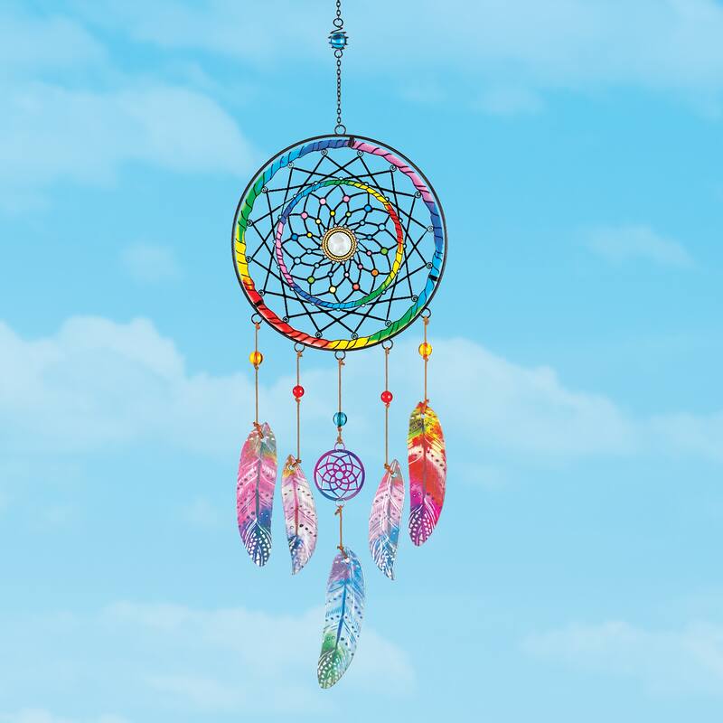 Rainbow Dream Catcher Glass & Metal Wind Chime 8 x 29 x 0.75 On