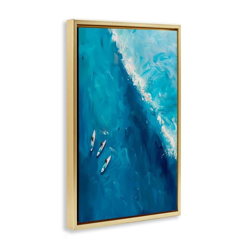 Stupell Surfers & Wave Aerial View Framed Floater Canvas Wall Art Design By LSR Design Studio