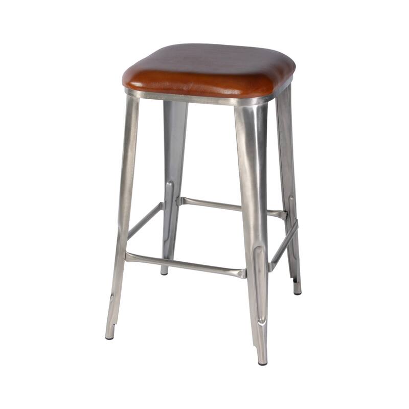 Eastham 30.75 in. Seat Height Leather and Iron Bar Stool with Footrest