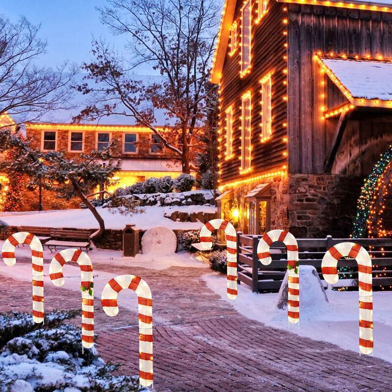 Costway 3 PCS Pre-Lit Candy Canes 31.5"H Xmas Yard Signs with 75 LED - Red + White - See Details