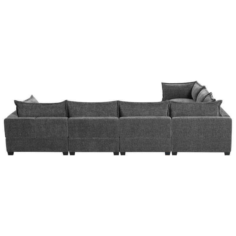 U Shaped Modular Sectional Chenille Sofa with Movable Storage Ottoman