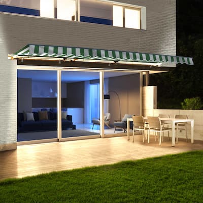 ALEKO Motorized LED 16 x 10 ft Half Cassette Retractable Awning Green and White