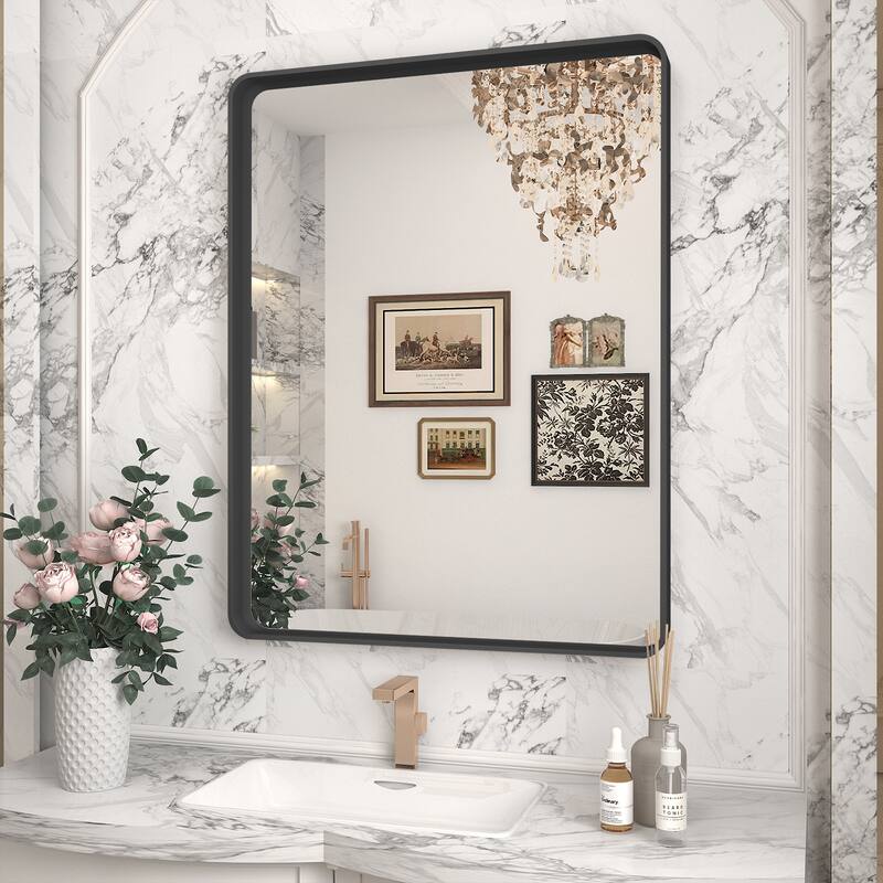 Aluminum alloy Framed Tempered Glass Wall Bathroom Vanity Mirror - 32" x 24" - Black