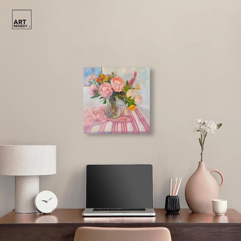 Pink Protea Pitcher Canvas by Art Remedy, Gallery Wrapped