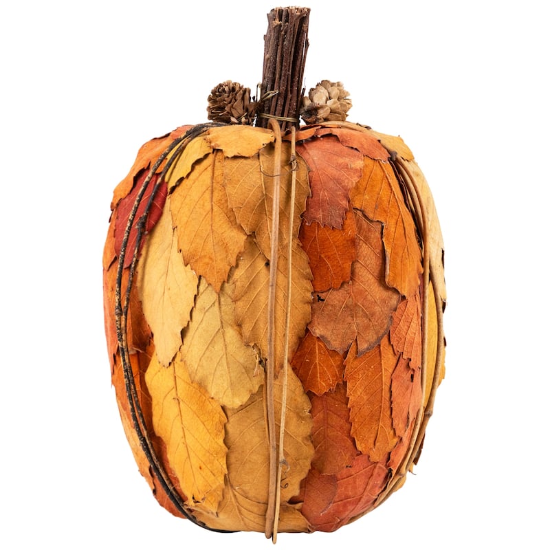 Layered Leaves Fall Harvest Pumpkin with Pinecones Decoration - 9.75"