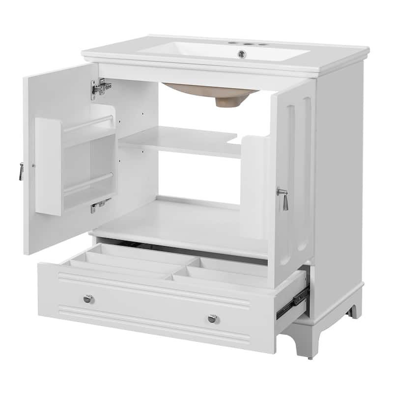 30'' Freestanding Bathroom Vanity with Integrated White Ceramic Sink - 30'' x 18.4'' x 33.8''