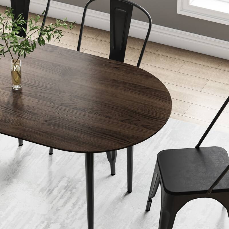 67"L×33.5"W Oval Wood Dining Table Kitchen Table with 4 Metal Legs