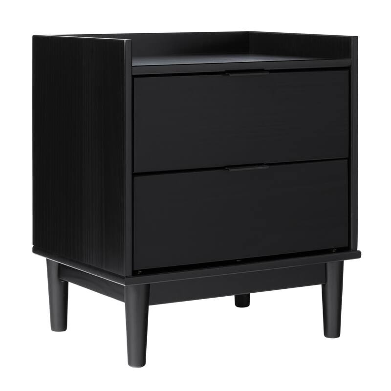Mid-Century Modern 2-Drawer Solid Wood Nightstand - Black