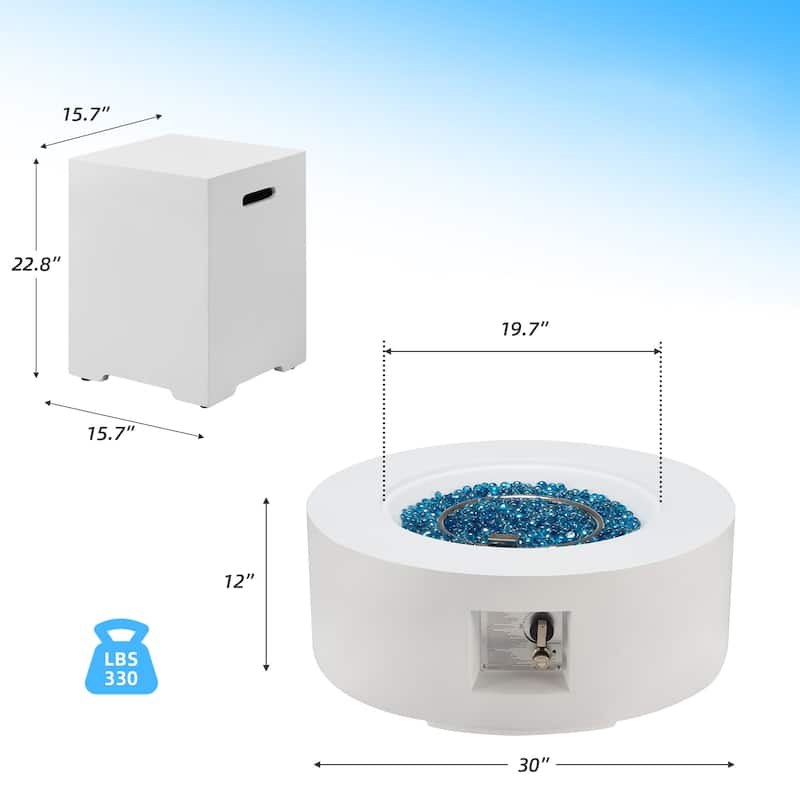 AVAWING 50,000 BTU Outdoor White Round Propane Fire Pit Table with Tank Holder