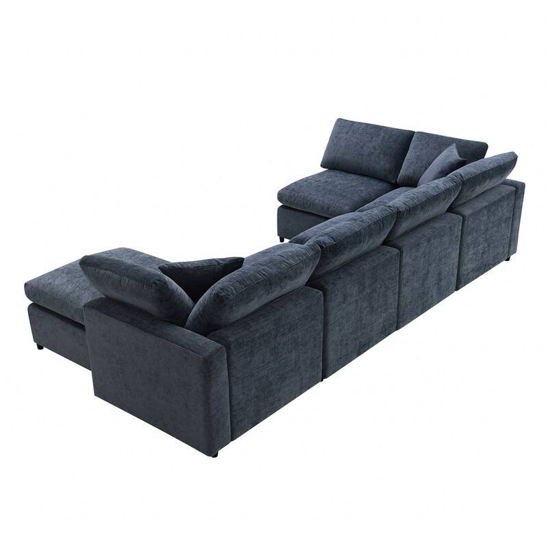 Modern Modular U-Shaped Sectional Sofa, Convertible Cloud Sleeper Sofa Bed, 6 Seat Chenille Sectional Couch Set with Ottoman