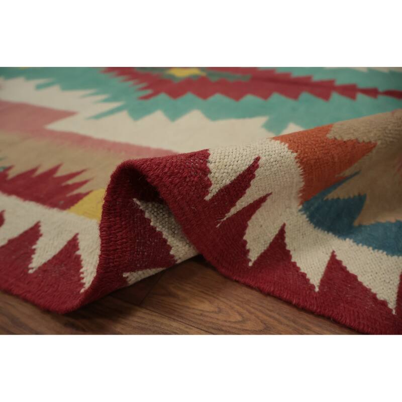 Hand Woven Oriental 100% Wool Carpet Southwestern Tribal Multi-Colored Kilim Runner Rug - 14' 10'' X 4' 9''