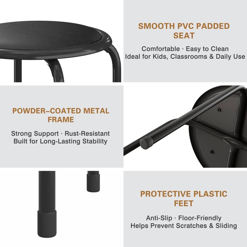 Javlergo Set of 6 Stackable Backless Stools PVC Padded Round Seats with Metal Frame Indoor Outdoor Use for Kitchen Livingroom