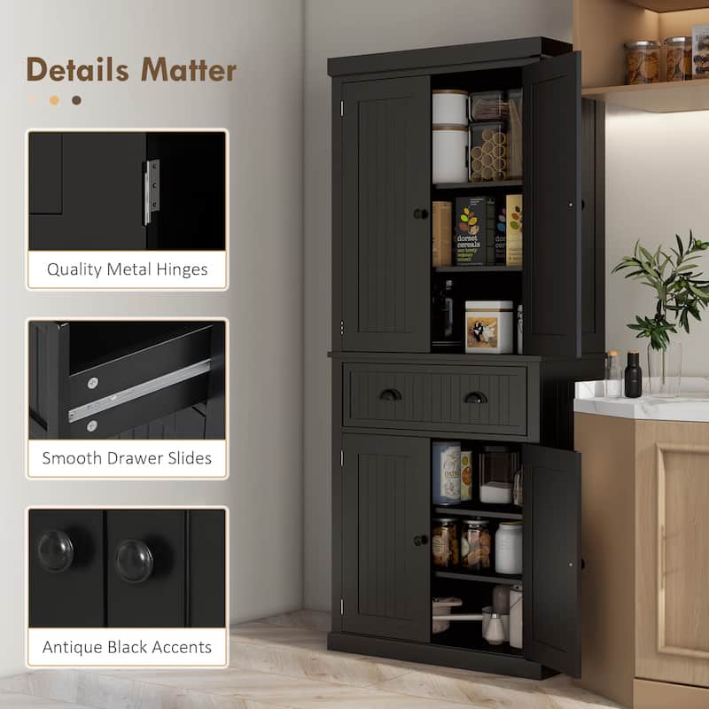 Kitchen Pantry Cabinet with 2 Double Doors, Storage Cabinet with Adjustable Shelves, Cabinet with Large Drawer