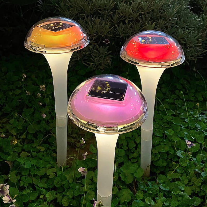 Solar Powered Integrated LED Mushroom Pathway Light Pack(Set of 6) - N/A - Multicolor